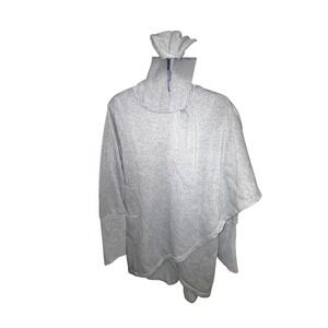 Gray Asymmetrical Hooded Poncho Sweatshirt Layering Top Loungewear